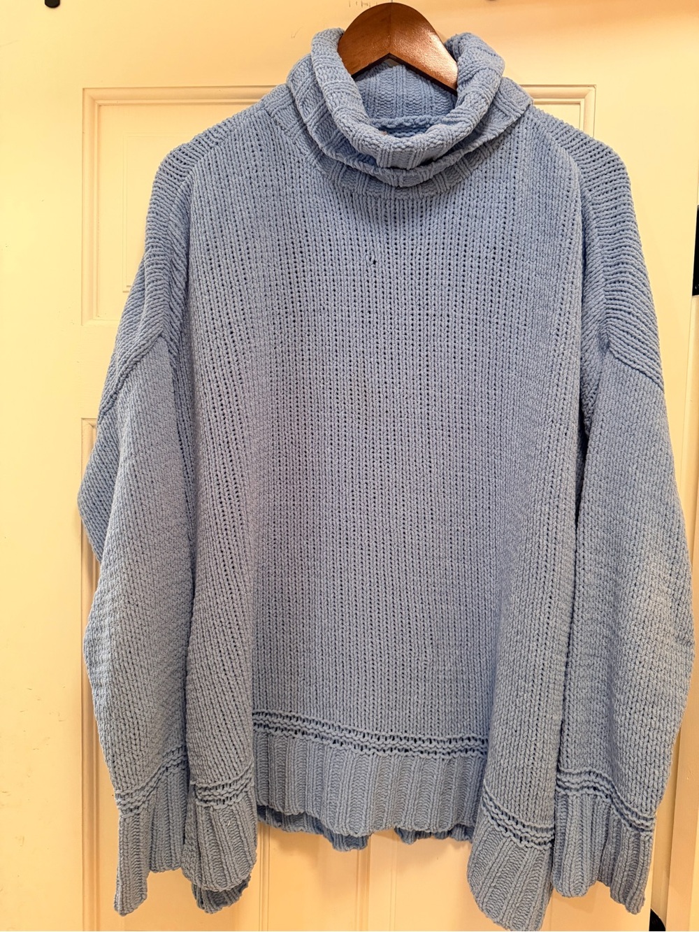 Aerie Blue Chenille Turtleneck Sweater Oversized Ribbed Chunky Knit Large